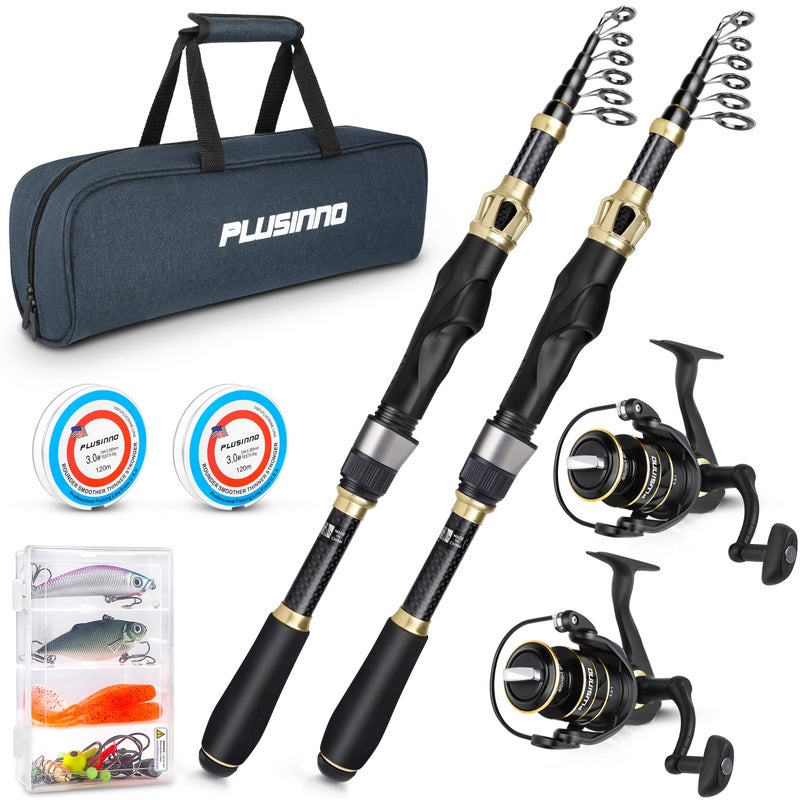 PLUSINNO Fishing Rod and Reel ComboFishing PoleTelescopic Fishing Rod Kit with Spinning Reel Telescopic Fishing Pole with Carrier Bag for Freshwater Saltwater for Men Women