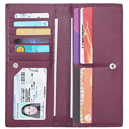 Lavemi Ultra Slim Thin Leather Women Wallet RFID Blocking Credit Card Holder Bifold Long Ladies Billfold (Dark Magenta) - Image 1