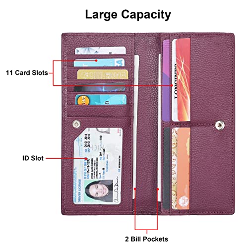 Lavemi Ultra Slim Thin Leather Women Wallet RFID Blocking Credit Card Holder Bifold Long Ladies Billfold (Dark Magenta) - Image 4