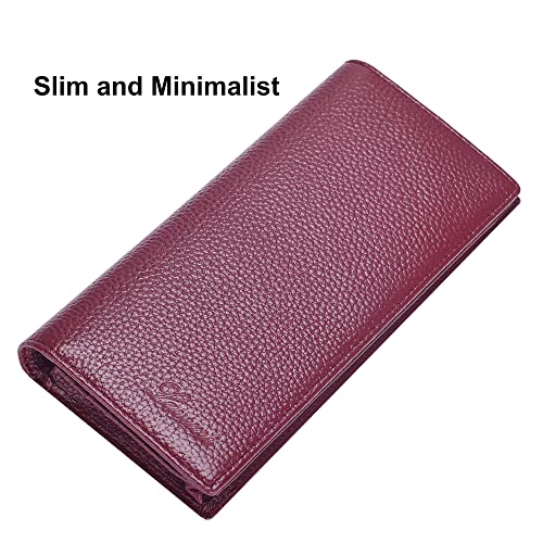 Lavemi Ultra Slim Thin Leather Women Wallet RFID Blocking Credit Card Holder Bifold Long Ladies Billfold (Dark Magenta) - Image 2