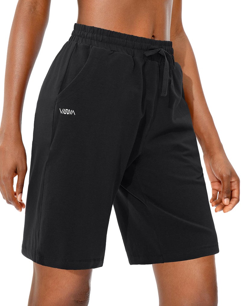 Viodia Women's Bermuda 9" Long Shorts with Pockets Cotton Sweat Lounge Shorts for Women Jersey Athletic Knee Length Shorts for Summer Black camo S - Image 1