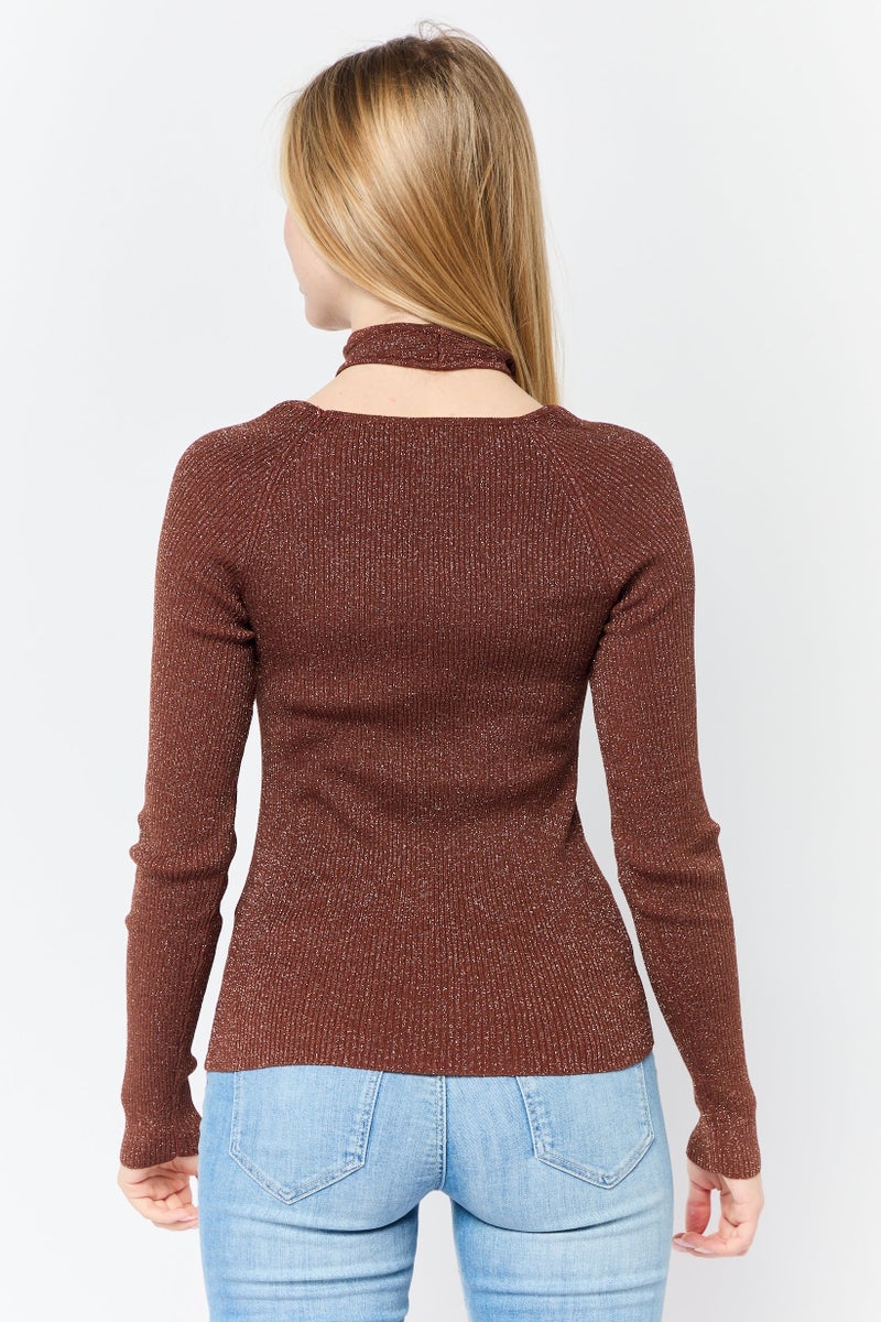 Asos Design Women Crisscross Metallic Sweater, Brown - Image 4