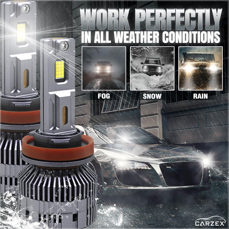 FABTEC Crystal Eye H8/H11/H16 Headlight & Fog Light Bulb for Cars, 150W 12000 LUMENS Super Bright @6500K Cool White Automotive Headlamps Conversion Kits for Cars, (2Pcs), (1 Yr Warranty) X4 Series - Image 4