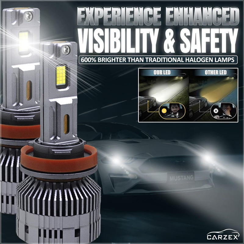 FABTEC Crystal Eye H8/H11/H16 Headlight & Fog Light Bulb for Cars, 150W 12000 LUMENS Super Bright @6500K Cool White Automotive Headlamps Conversion Kits for Cars, (2Pcs), (1 Yr Warranty) X4 Series - Image 2