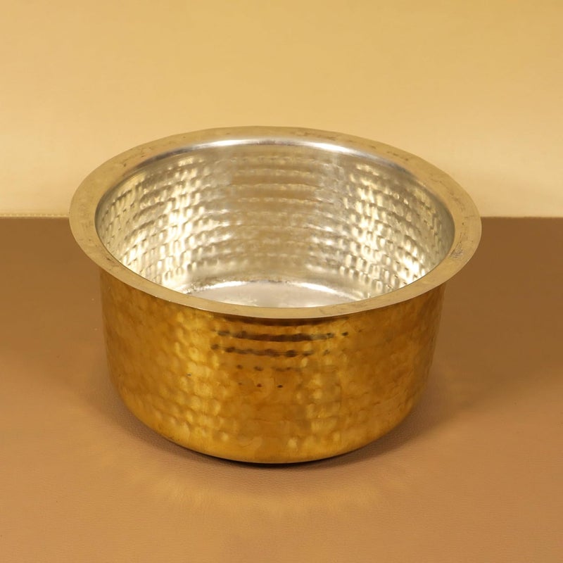 Putrika Brass Utensil Hammered Vadi Chatti with TIN CoatingTopeKitchenWarecookwareBrass PathiramPatilasTapeliPeetalSarva SattiBhagoni SetHammered Vadi Chatti Size 5 - Image 2