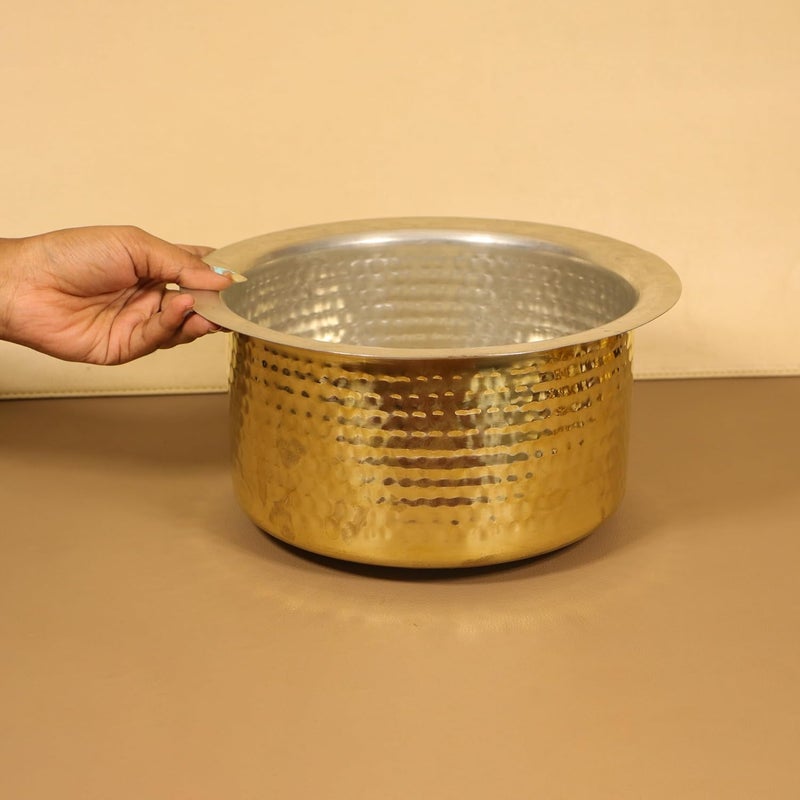 Putrika Brass Utensil Hammered Vadi Chatti with TIN CoatingTopeKitchenWarecookwareBrass PathiramPatilasTapeliPeetalSarva SattiBhagoni SetHammered Vadi Chatti Size 5 - Image 4