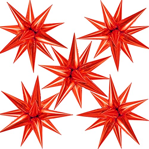 TOTAFAM 60 Pcs Star Balloons Explosion 12 Point Foil Cone Balloons Magic Balloon Large for Wedding Anniversary Backdrop Birthday Party Decorations Red - Image 1
