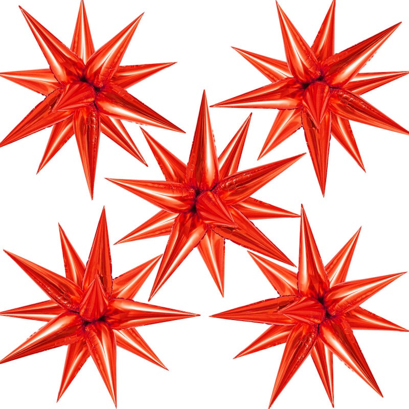TOTAFAM 60 Pcs Star Balloons Explosion 12 Point Foil Cone Balloons Magic Balloon Large for Wedding Anniversary Backdrop Birthday Party Decorations Red - Image 2