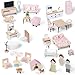 Pithfor Wooden Dollhouse Furniture Set Dollhouse Accessories and Furniture with 7 Rooms 3 Dolls Includes Patio Set  Dog Set Doll House Furniture Toys Gift for Kids Boys Girls - Image 2