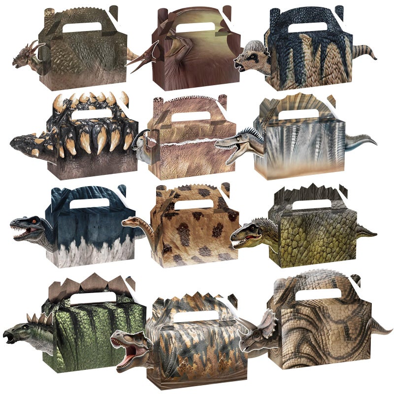 Oitnlaughter 12PCS Dinosaur Party Favor Box Dino Theme Birthday Party Favor Boxes for Dinosaur Park World Parties Supplies Treat Bags Boxes for Dino Theme Birthday Presents Decorations, Serves 12 Guests - Image 1