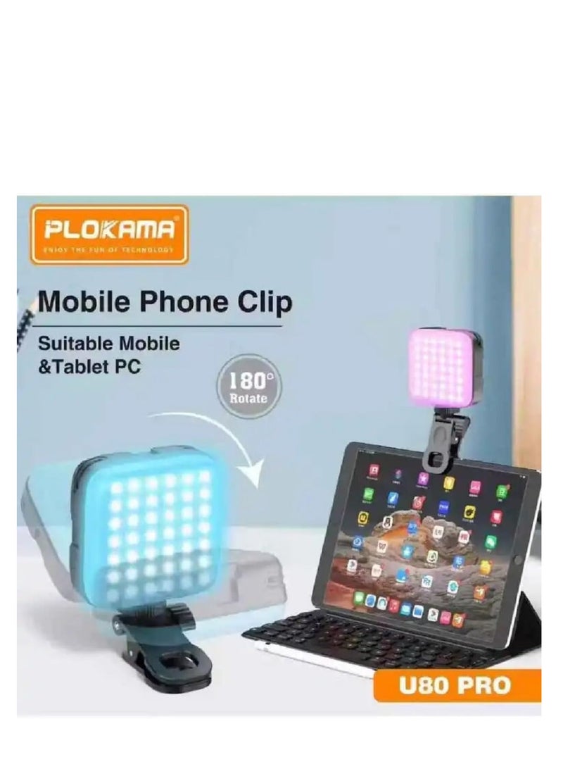 PLOKAMA Selfie Mobile Phone with Clip Holder 3 Light Modes Video Light 3000K-9900K Color Temperature Brightness Adjustable 2000 mAh Batteries for Phone/Tablet/Laptop, Zoom TikTok Live Streaming (U80-PRO) - Image 3