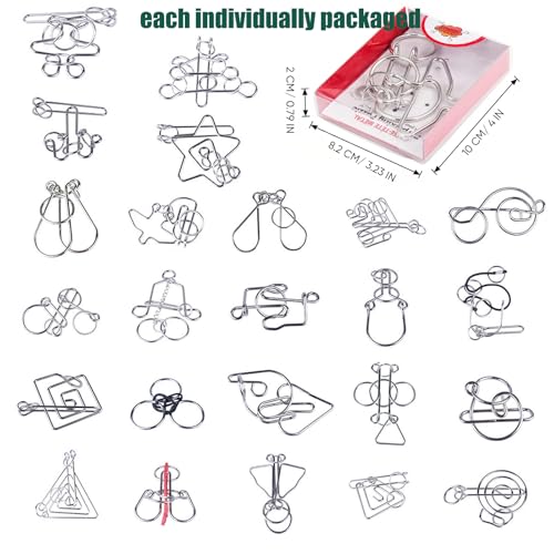 Buootooy 24 Pack Metal Wire Puzzles for Adults Kids IQ Brain Teaser Stress Relief Toys Classic Interlocking Logic Games with Gift Box Gift for Puzzle Lovers - Image 5
