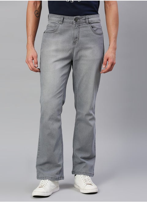 Grey Bootcut Light Fade Stretchable Cotton Jeans for Men