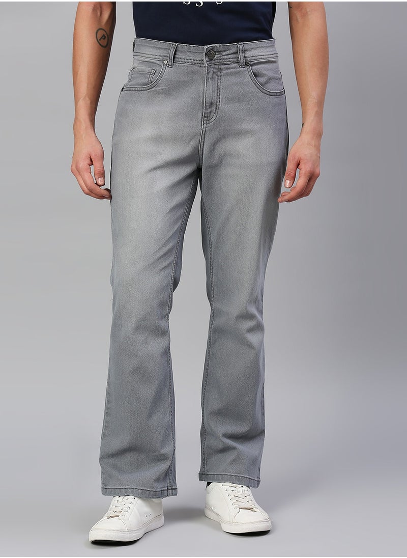 HIGH STAR - Grey Bootcut Light Fade Stretchable Cotton Jeans for Men - Image 1