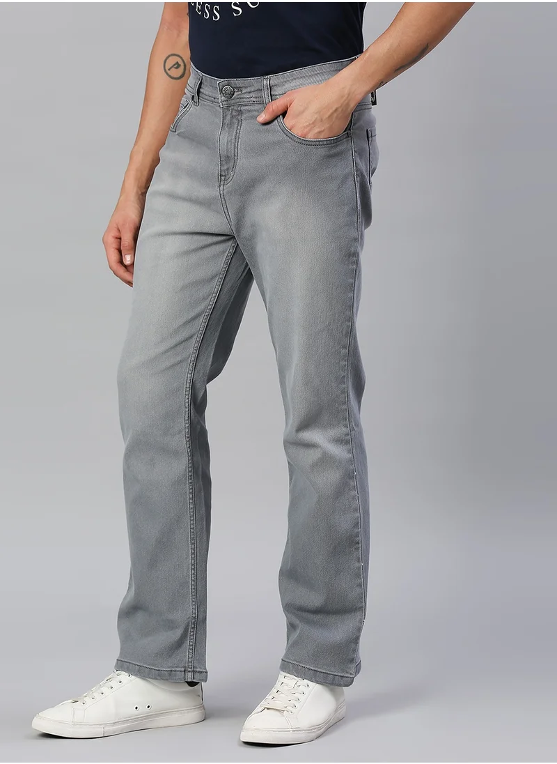 HIGH STAR Grey Bootcut Light Fade Stretchable Cotton Jeans for Men