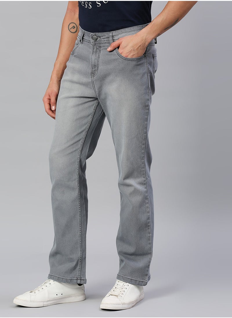 HIGH STAR - Grey Bootcut Light Fade Stretchable Cotton Jeans for Men - Image 1