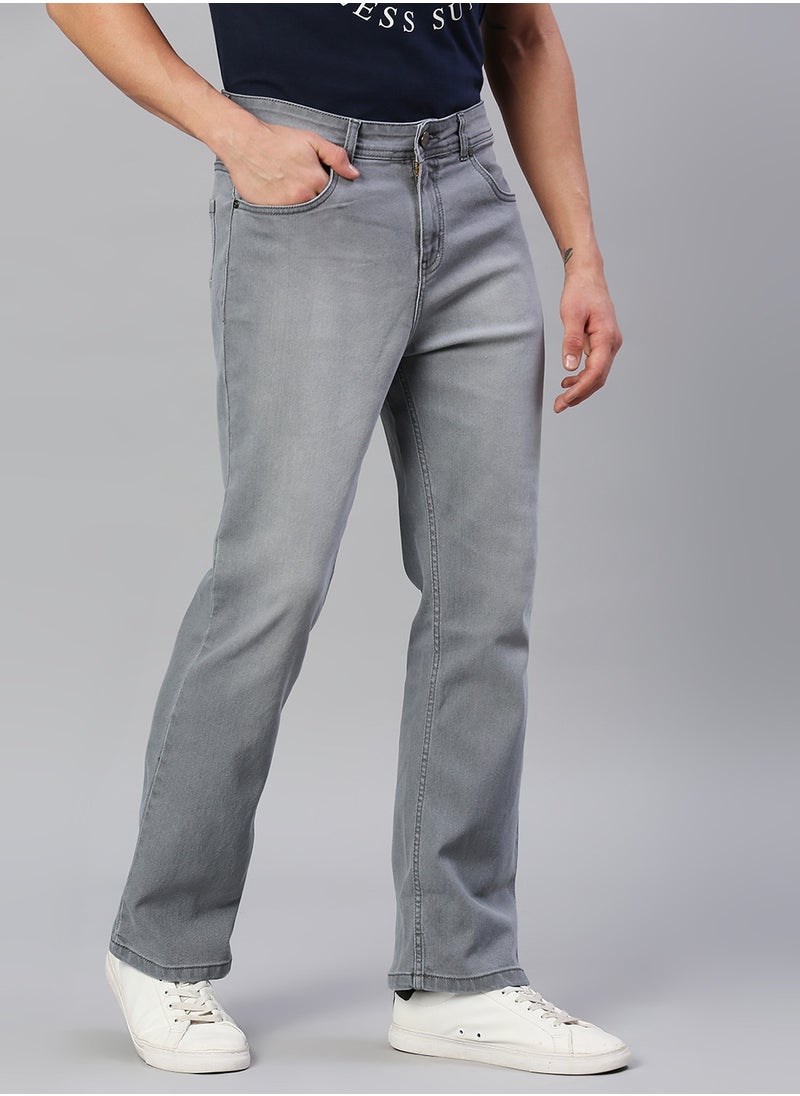 HIGH STAR - Grey Bootcut Light Fade Stretchable Cotton Jeans for Men - Image 1