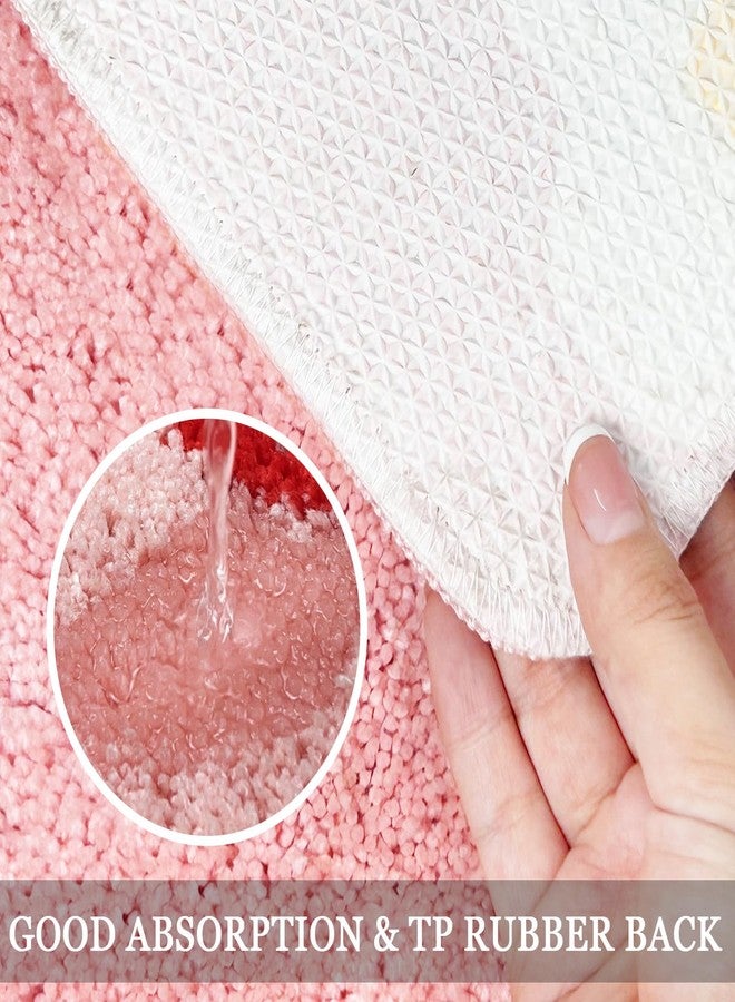 Homantic Pink Bathroom Rugs Checkered Rug Super Soft Cute Bath Mat for Bathroom Flower Decor Non Slip Bathmat Absorbent Microfiber Floral Mat 20X32 Inches - Image 3
