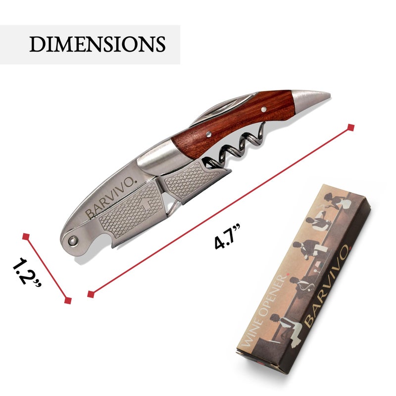 Barvivo Bai Ying Opener with Foil Cutter Knife and Cap Remover, Double Hinged Manual Wine Key for Bartenders, Servers, Waiters, Stainless Steel Wine Bottle Opener Corkscrew - Image 4