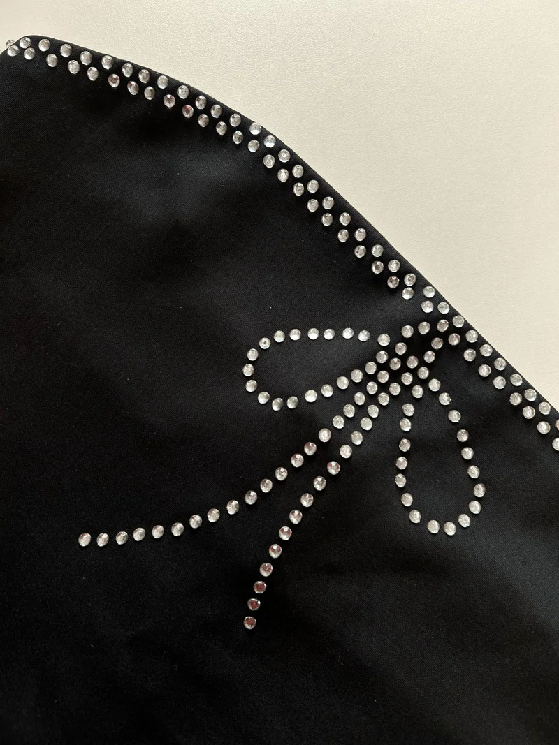 Outzidr  Black Strapless Studded Bow Detailed Dress for Women | Best Price UAE