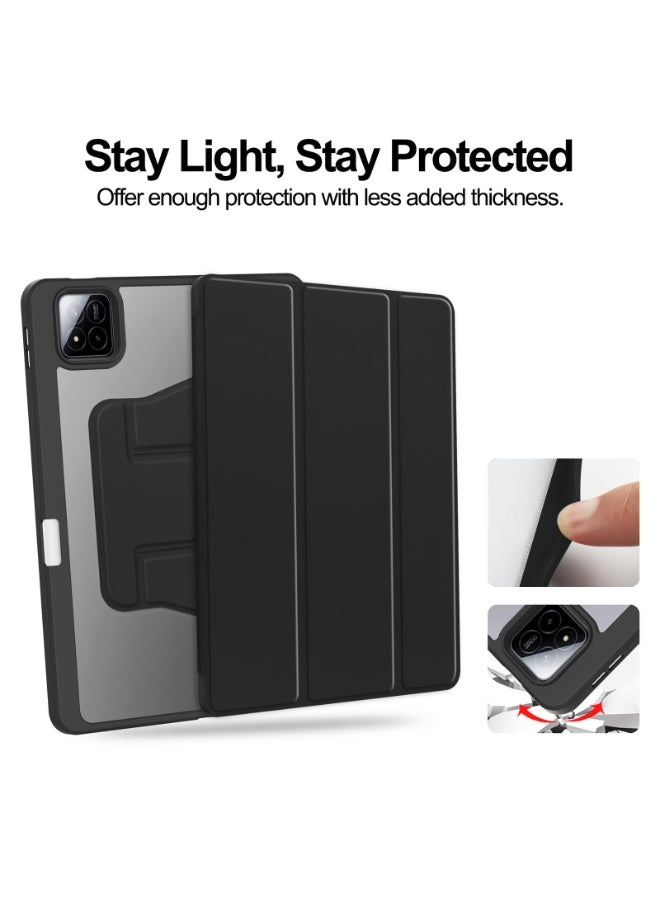 for xiaomi Pad 7/Pad 7 Pro Case Cover, Tablet Protective Case With Pen Slot, Acrylic 360 ° Rotating Design, Automatic Wake-up/sleep, Soft Leather, Black  - Image 3