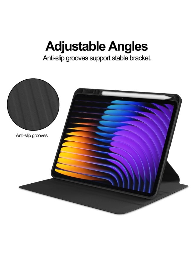 for xiaomi Pad 7/Pad 7 Pro Case Cover, Tablet Protective Case With Pen Slot, Acrylic 360 ° Rotating Design, Automatic Wake-up/sleep, Soft Leather, Black  - Image 5