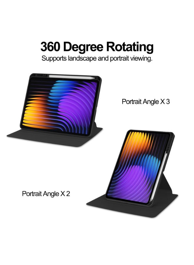 for xiaomi Pad 7/Pad 7 Pro Case Cover, Tablet Protective Case With Pen Slot, Acrylic 360 ° Rotating Design, Automatic Wake-up/sleep, Soft Leather, Black  - Image 2