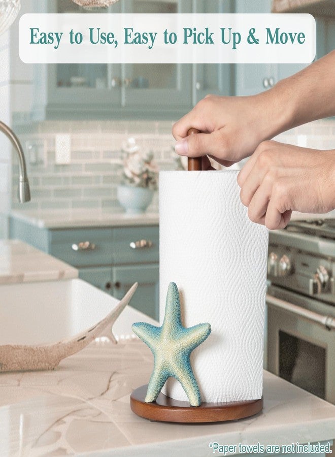 YLOVAN Starfish Paper Towel Holder - Decorative Paper Towel Holder Countertop Retro Coastal Kitchen Decor Starfish Unique Beach House Gifts for Women Cute Ocean Themed Decor for Home Nautical Wood Aesthetic - Image 2
