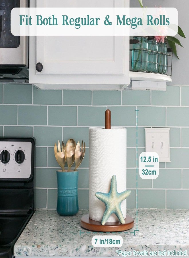 YLOVAN Starfish Paper Towel Holder - Decorative Paper Towel Holder Countertop Retro Coastal Kitchen Decor Starfish Unique Beach House Gifts for Women Cute Ocean Themed Decor for Home Nautical Wood Aesthetic - Image 3