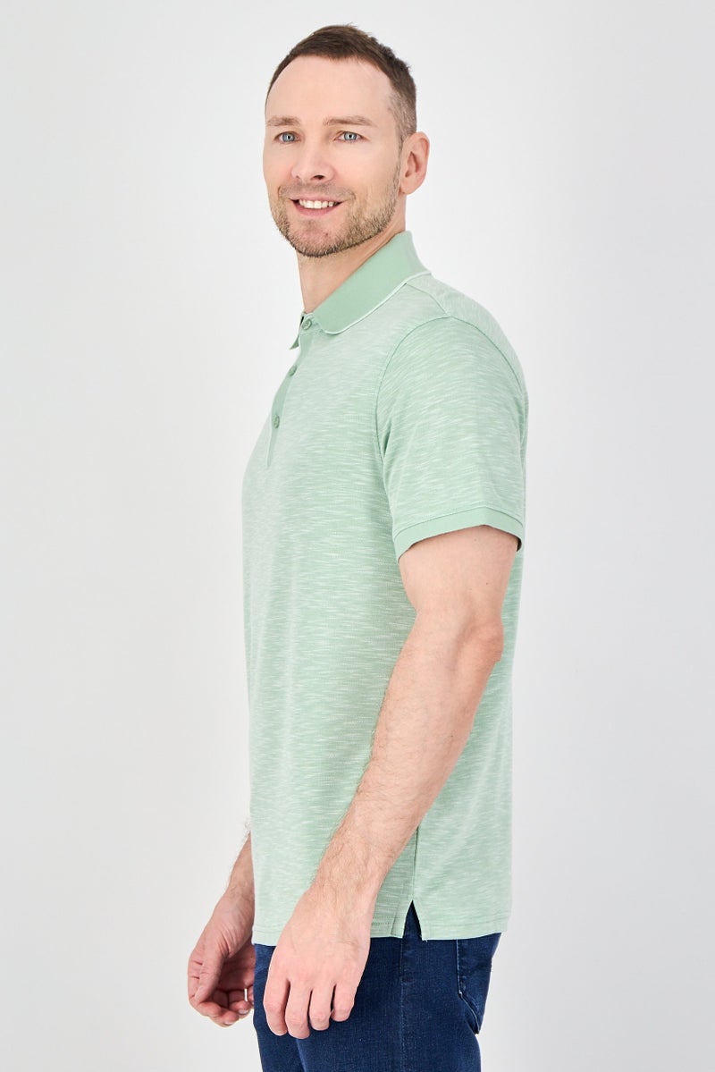 Geoffrey Beene Men Regular Fit Heather Short Sleeve Polo Shirt, Heather Green - Image 2