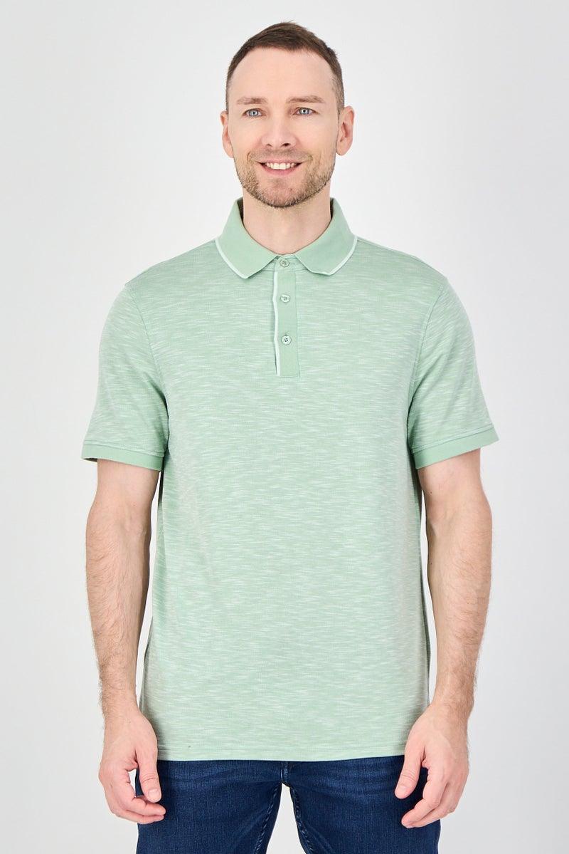 Geoffrey Beene Men Regular Fit Heather Short Sleeve Polo Shirt, Heather Green - Image 1