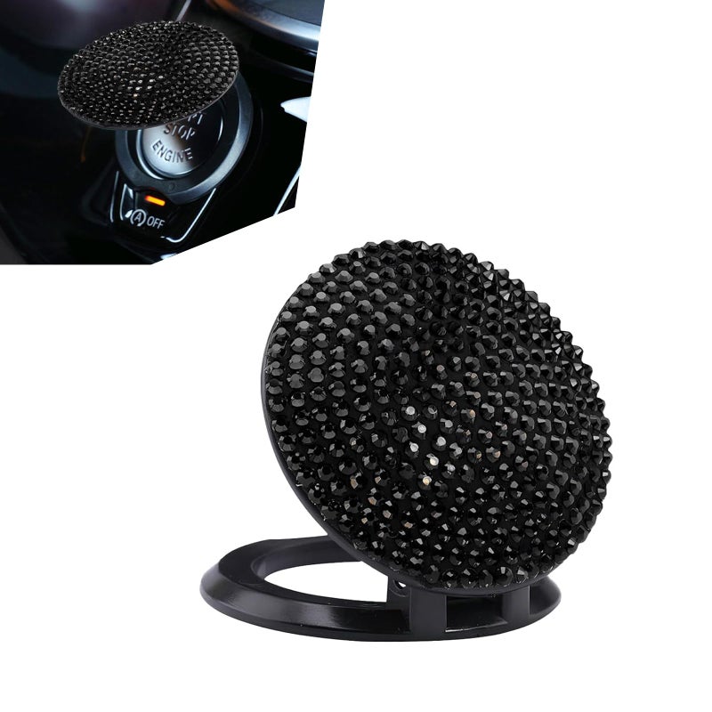 Arwrilt Automotive Push to Start Button Cover Bling Car Engine Start Stop Button Cover Protector Crystal Diamond Button Sticker Charming Ignition Switch Trim Cover for Womens and Girls Black - Image 3