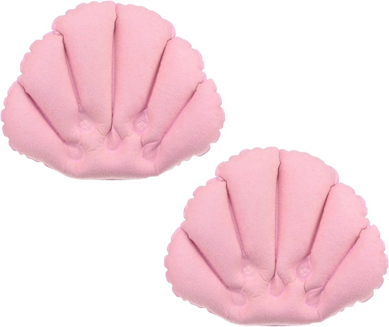 PATIKIL PATIKIL Inflatable Bath Pillow with Suction Cups, 2 Pack Terry Cloth Covered Shell Shape Bathtub Spa Pillow Neck Support for Bathtub Hot Tub, Pink 