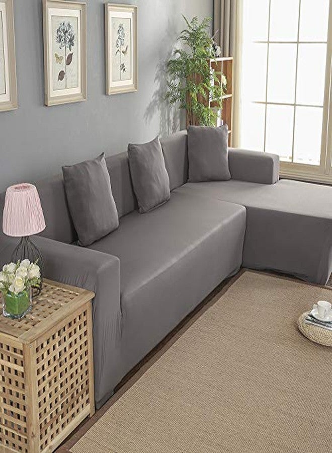 Zerodis L Shape Sofa Cover, High Stretch Polyester 3+2 Seat Corner Sofa Cover L Shape Sofa Slipcover for Living Room Anti Slip Dogs Pets Home Furniture Protector, 3+2 Seats (Gray) - Image 3