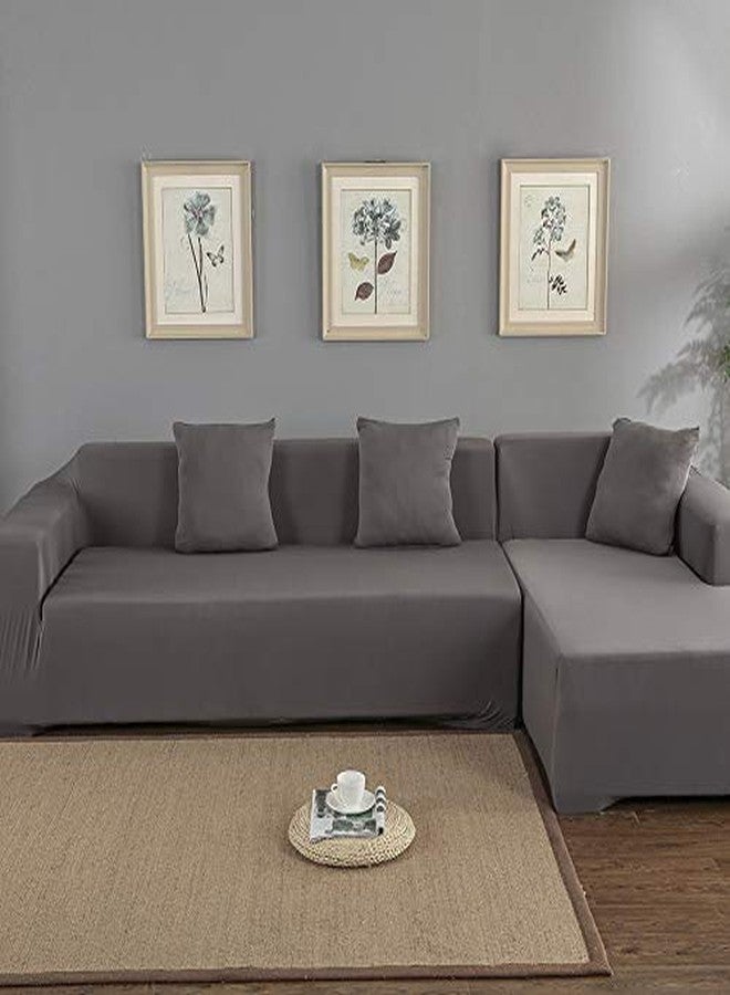 Zerodis L Shape Sofa Cover, High Stretch Polyester 3+2 Seat Corner Sofa Cover L Shape Sofa Slipcover for Living Room Anti Slip Dogs Pets Home Furniture Protector, 3+2 Seats (Gray) - Image 1
