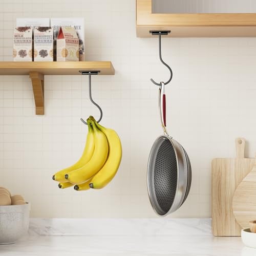 bussdis Adhesive Banana Hanger Under Cabinet - No Drilling Banana Hook with Strong Adhesive, Foldable & Magnetic, Space Saving Banana Holder for Kitchen, Holds up to 13 lbs, Black - Image 2
