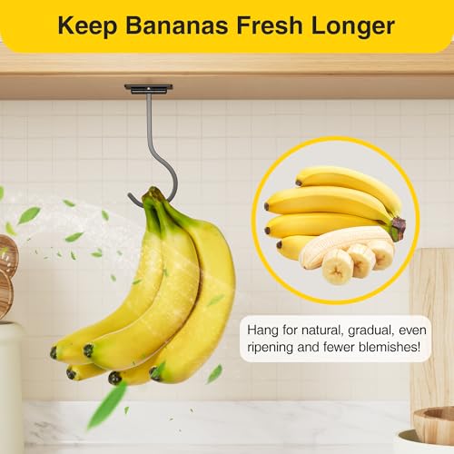 bussdis Adhesive Banana Hanger Under Cabinet - No Drilling Banana Hook with Strong Adhesive, Foldable & Magnetic, Space Saving Banana Holder for Kitchen, Holds up to 13 lbs, Black - Image 5