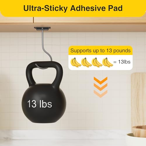 bussdis Adhesive Banana Hanger Under Cabinet - No Drilling Banana Hook with Strong Adhesive, Foldable & Magnetic, Space Saving Banana Holder for Kitchen, Holds up to 13 lbs, Black - Image 3