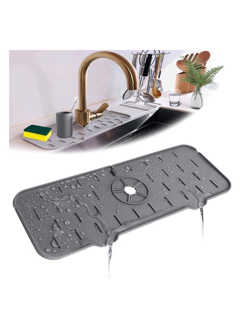 None/Brand Silicone Faucet Mat Kitchen and Bathroom Sink Splash Guard Handle Drip Catcher Tray Countertop Protection Rubber Drying Pad.(14.5X5.2X0.19inch, 1 pc. Grey) - Image 1