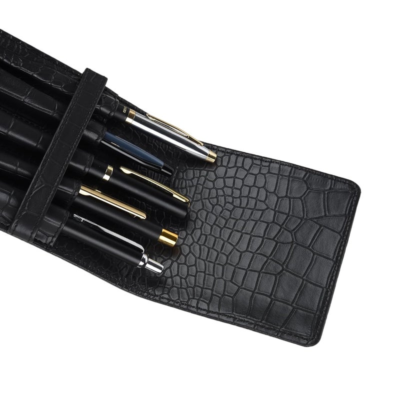 THE CASE PU Leather Pen Case for 5 Pens for MONTBLAC Pen, PELIKAN Pen, TWSBI Pen, Cross Pen, Sailor Pen, Pilot Pen, Parker Pen, Colour Croco-Black (ST-PC-105) - Image 2