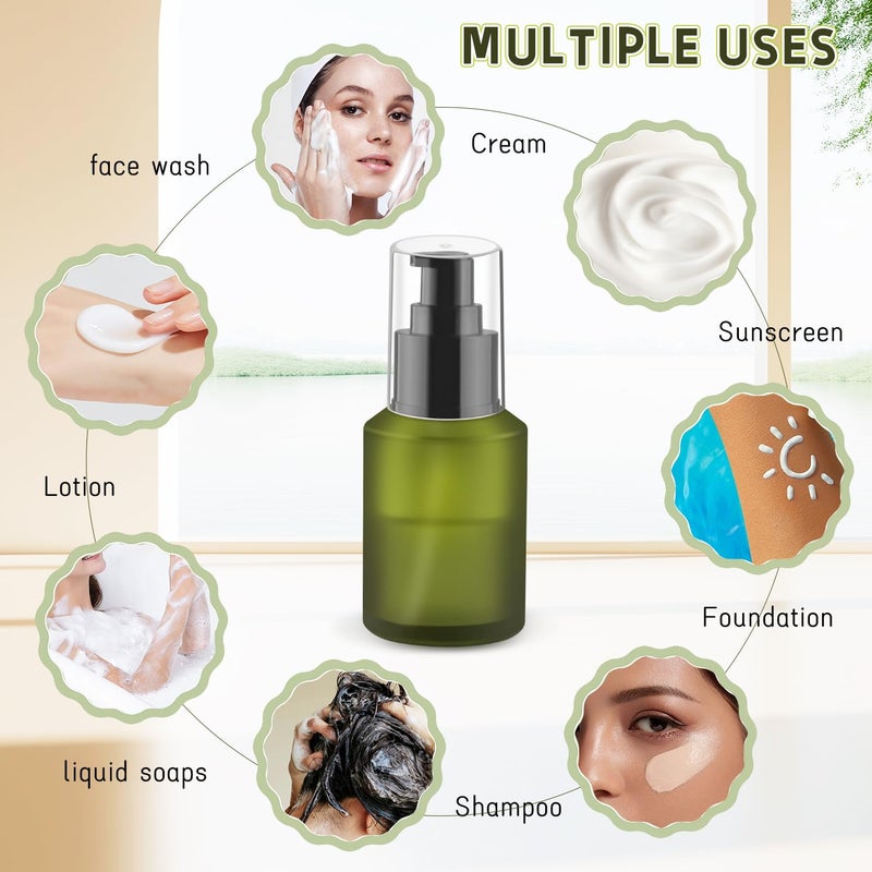 Wresty 6 Pcs Empty Glass Pump Bottles Refillable Cream Lotion Bottles Travel Sample Bottles Cosmetic Dispenser Bottles Containers For Lotion Cream Emulsion Essence (Green, 60ml/2oz) - Image 5