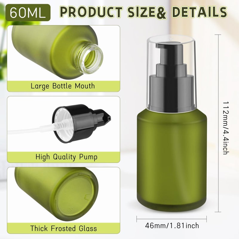 Wresty 6 Pcs Empty Glass Pump Bottles Refillable Cream Lotion Bottles Travel Sample Bottles Cosmetic Dispenser Bottles Containers For Lotion Cream Emulsion Essence (Green, 60ml/2oz) - Image 2