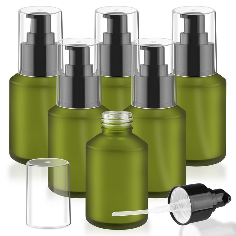 Wresty 6 Pcs Empty Glass Pump Bottles Refillable Cream Lotion Bottles Travel Sample Bottles Cosmetic Dispenser Bottles Containers For Lotion Cream Emulsion Essence (Green, 60ml/2oz) - Image 1