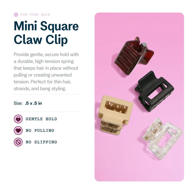 Gimme Beauty Mini Square Claw Clip Set - Small Hair Accessories - Perfect for Bangs & Fine Hair - Firm, Tension-Free Hold for Everyday Hairstyles - 12 Pack - Image 2