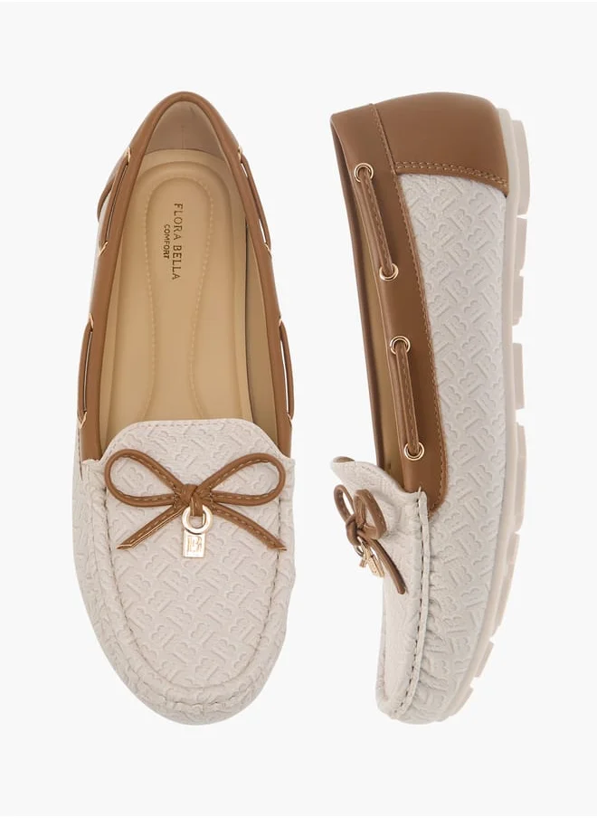 فلورا بيلا من شو إكسبرس Women Monogram Print Slip-On Loafers with Bow Detail