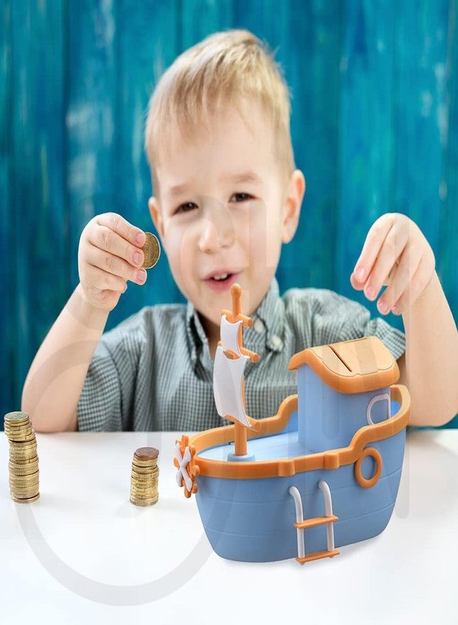 Ostin Pirate Ship Piggy Bank Kids Money Saving Bank Plastic Coin Bank Money Bank with Key Coin Saving Box, Unbreakable Plastic Coin Bank Money Boxes Kids Pirate Ship Sailboat for Birthday - Image 4