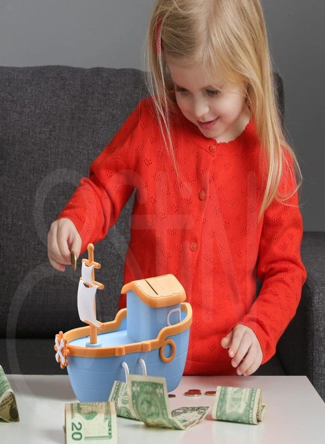 Ostin Pirate Ship Piggy Bank Kids Money Saving Bank Plastic Coin Bank Money Bank with Key Coin Saving Box, Unbreakable Plastic Coin Bank Money Boxes Kids Pirate Ship Sailboat for Birthday - Image 5