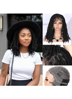 WIGER WIGER Black Full Double Lace Dreadlock Wig for Women And Men Glueless Twist Out Micro Locs Wigs African American Hair Lace Frontal Bob Faux Locs Hair Wigs 1B Afro Curly Synthetic Dreads Wig 