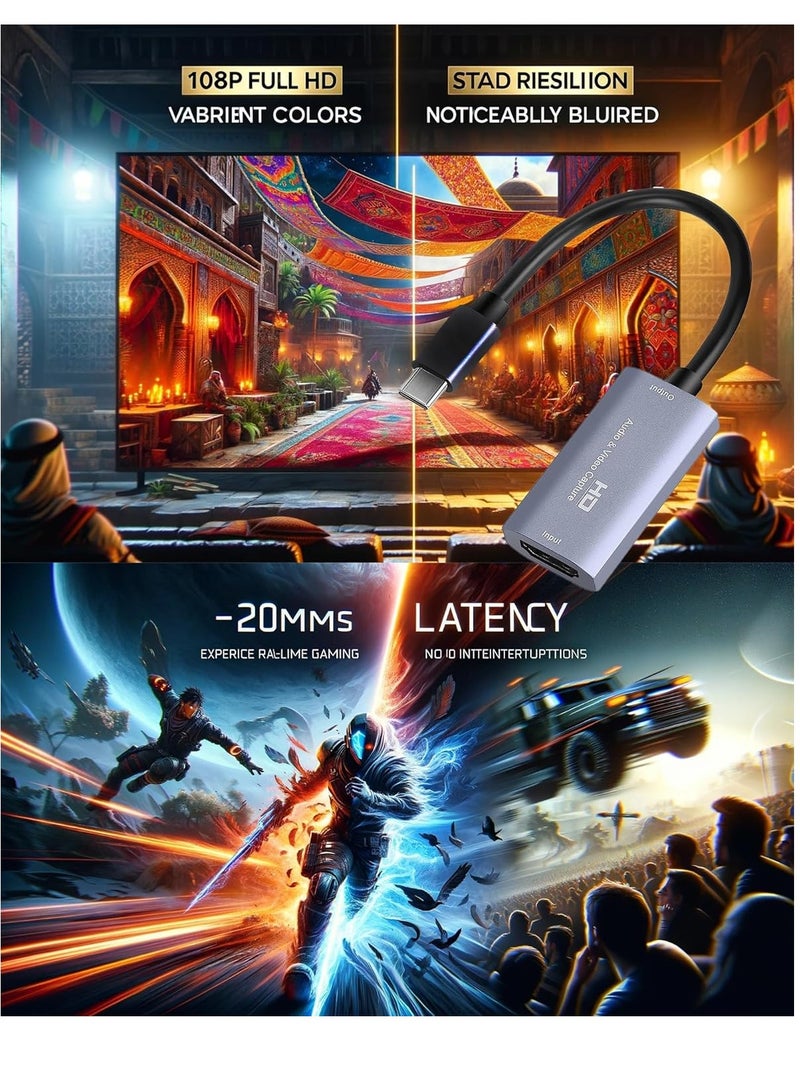 بطاقة التقاط الصوت والفيديو، USB3.0 HDMI إلى USB C، التقاط 4K 1080P 60FPS مع محول Type-C لأجهزة تسجيل الفيديو المباشر للألعاب، لنظام التشغيل Windows Mac OS OBS Zoom  - Image 2