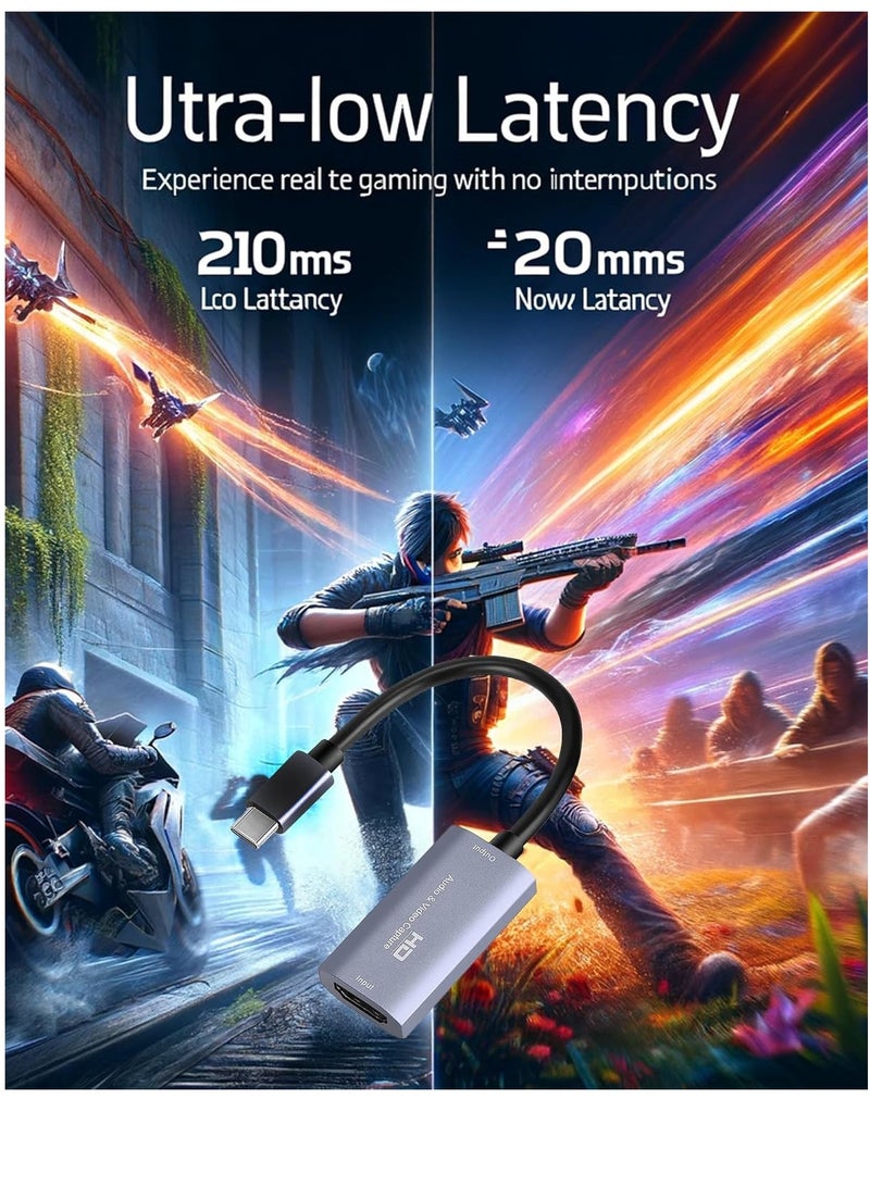 بطاقة التقاط الصوت والفيديو، USB3.0 HDMI إلى USB C، التقاط 4K 1080P 60FPS مع محول Type-C لأجهزة تسجيل الفيديو المباشر للألعاب، لنظام التشغيل Windows Mac OS OBS Zoom  - Image 3